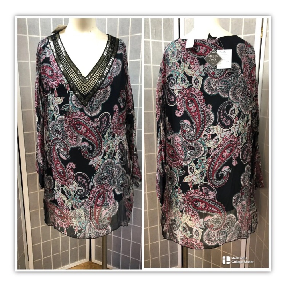 Moda Seta, Blouse, multicolor, long, new, SizeM.: